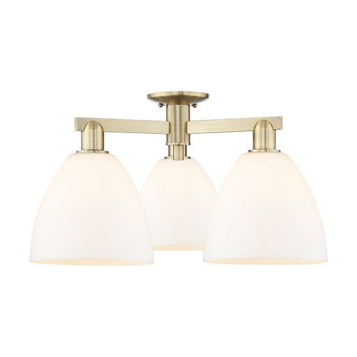 Innovations Bristol 27in 3-Light Semi-Flush Mount | Industrial Antique Brass Steel and Matte White Glass | Kitchen & Hallway | Model 716-3F-AB-GBD-91