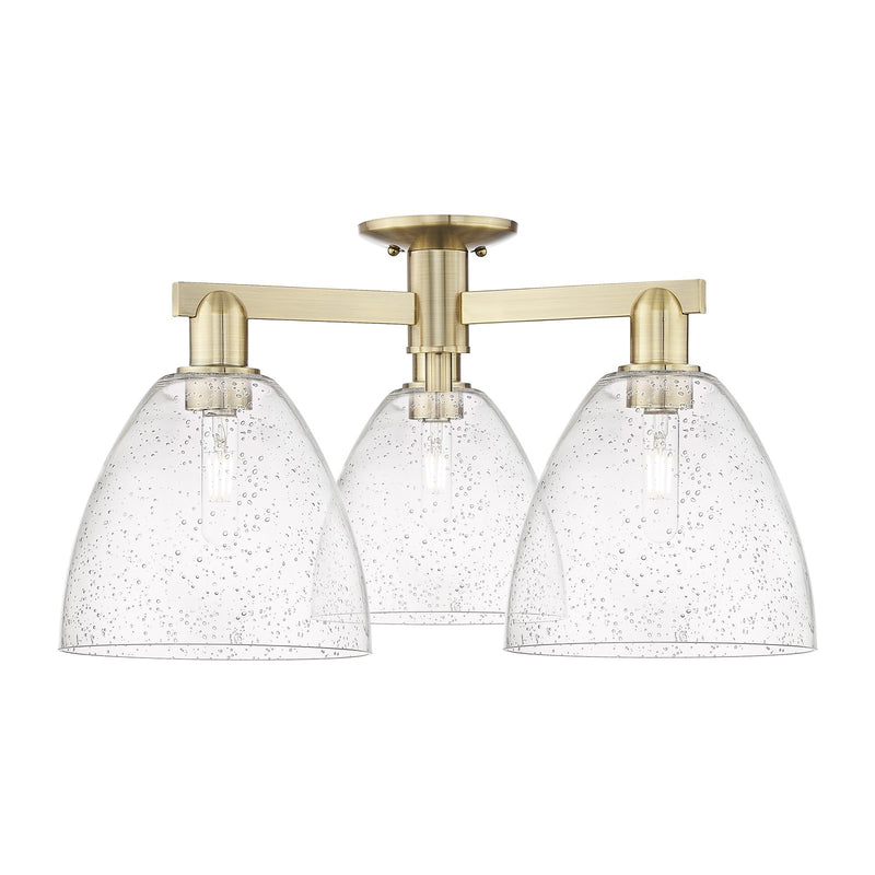 Innovations Bristol 27in 3-Light Semi-Flush Mount | Industrial Antique Brass Steel and Seedy Glass | Entryway & Hallway | 26.5 x | Model 716-3F-AB-GBD-94