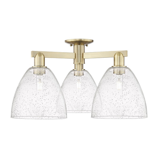 Innovations Bristol 27in 3-Light Semi-Flush Mount | Industrial Antique Brass Steel and Seedy Glass | Entryway & Hallway | 26.5 x | Model 716-3F-AB-GBD-94