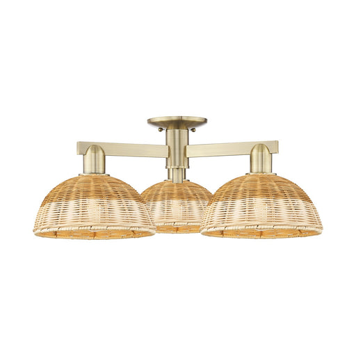 Innovations Bristol Natural II 27in 3-Light Semi-Flush Mount | Industrial Antique Brass Steel and Natural Fiber Shade | Damp | Model 716-3F-AB-NBD2-9-NAT