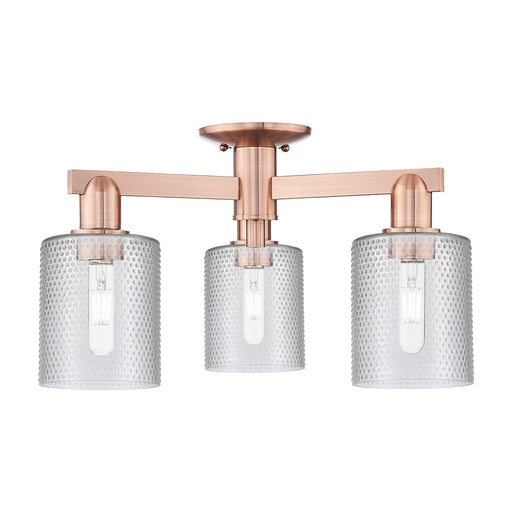 Innovations Cobbleskill 23in 3-Light Semi-Flush Mount | Industrial Antique Copper Steel and Clear Cobbleskill Glass | Entryway & | Model 716-3F-AC-G112