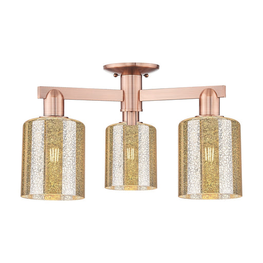 Innovations Cobbleskill 22.5in 3-Light Semi-Flush Mount | Industrial Antique Copper and Mercury Glass | Entryway & Hallway | 22.5 x | Model 716-3F-AC-G116