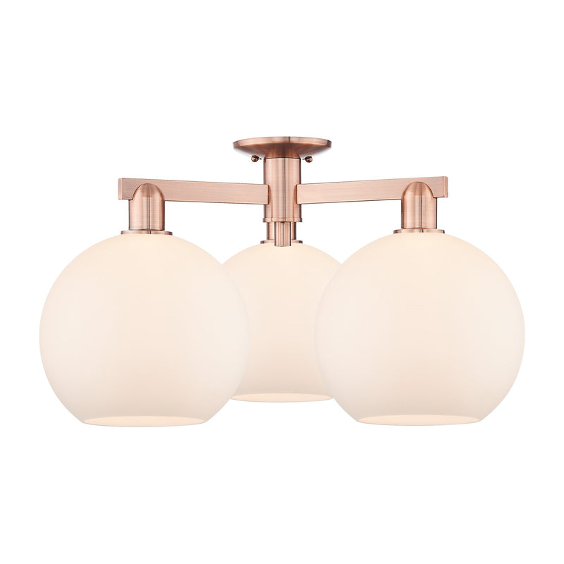 Innovations Athens 28in 3-Light Semi-Flush Mount | Industrial Antique Copper Steel and Matte White Glass | Living Room & | Model 716-3F-AC-G121-10