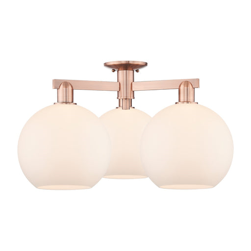 Innovations Athens 28in 3-Light Semi-Flush Mount | Industrial Antique Copper Steel and Matte White Glass | Living Room & | Model 716-3F-AC-G121-10