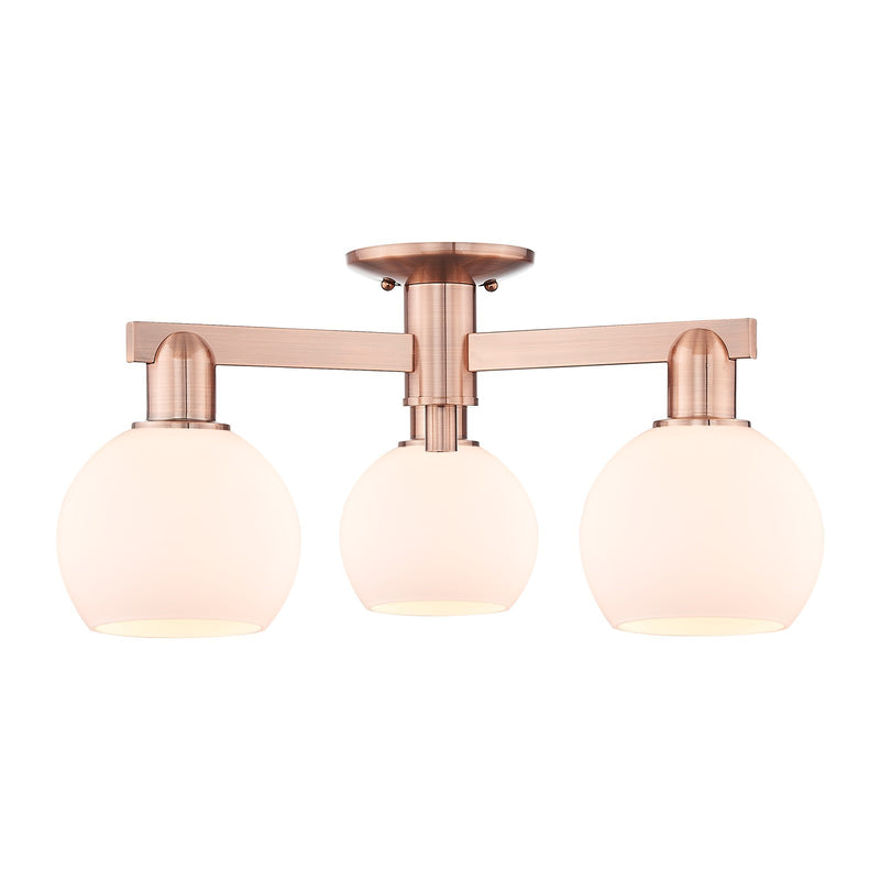 Innovations Athens 23in 3-Light Semi-Flush Mount | Industrial Antique Copper Steel and Matte White Glass | Damp-Rated Entryway & | Model 716-3F-AC-G121-6