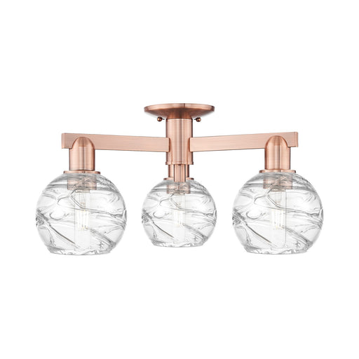 Innovations Athens Deco Swirl 23in 3-Light Semi-Flush Mount | Industrial Antique Copper and Clear Glass | Entryway & Hallway | Model 716-3F-AC-G1213-6CL