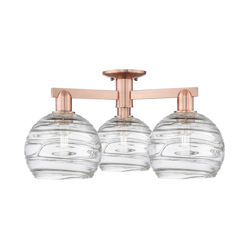 Innovations Athens Deco Swirl 26in 3-Light Semi-Flush Mount | Industrial Antique Copper Steel and Clear Deco Swirl Glass | Model 716-3F-AC-G1213-8CL