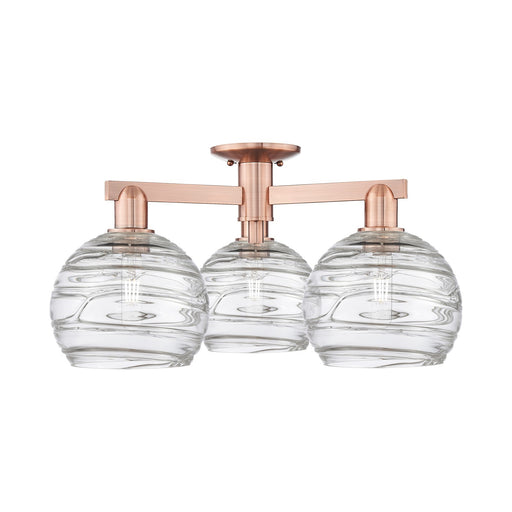 Innovations Athens Deco Swirl 26in 3-Light Semi-Flush Mount | Industrial Antique Copper Steel and Clear Deco Swirl Glass | Model 716-3F-AC-G1213-8CL