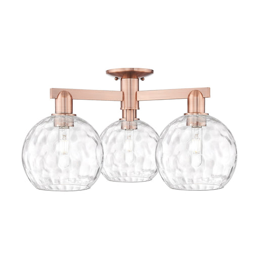 Innovations Athens Water Glass 25.5in 3-Light Semi-Flush Mount | Industrial Antique Copper and Clear Glass | Entryway & Hallway | Model 716-3F-AC-G1215-8