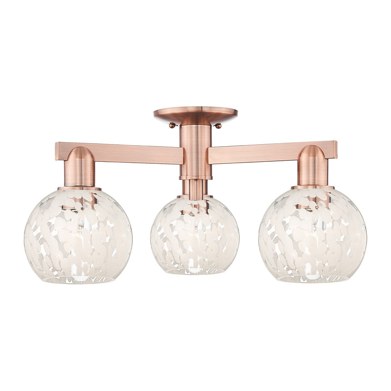 Innovations Lighting Arcadia 24in 3-Light Semi-Flush Mount | Industrial Antique Copper Steel and White Mouchette Glass | Model 716-3F-AC-G1216-6WM