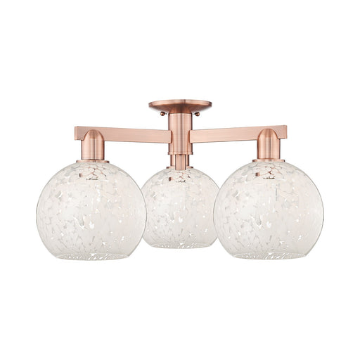 Innovations Lighting White Mouchette 26in 3-Light Semi-Flush Mount | Industrial Antique Copper Steel and White Mouchette Glass | Model 716-3F-AC-G1216-8WM