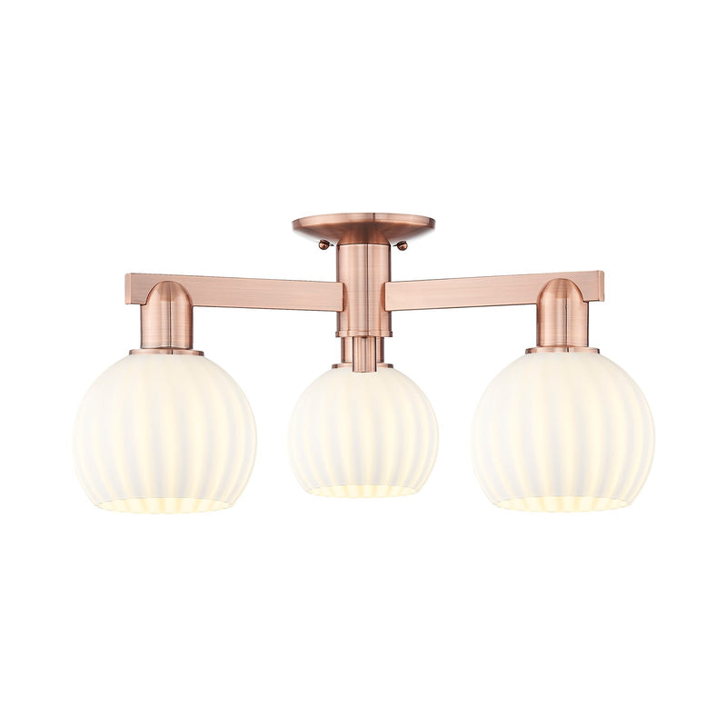 Innovations Lighting Arcadia 24in 3-Light Semi-Flush Mount | Industrial Antique Copper and White Venetian Glass | Entryway & | Model 716-3F-AC-G1217-6WV