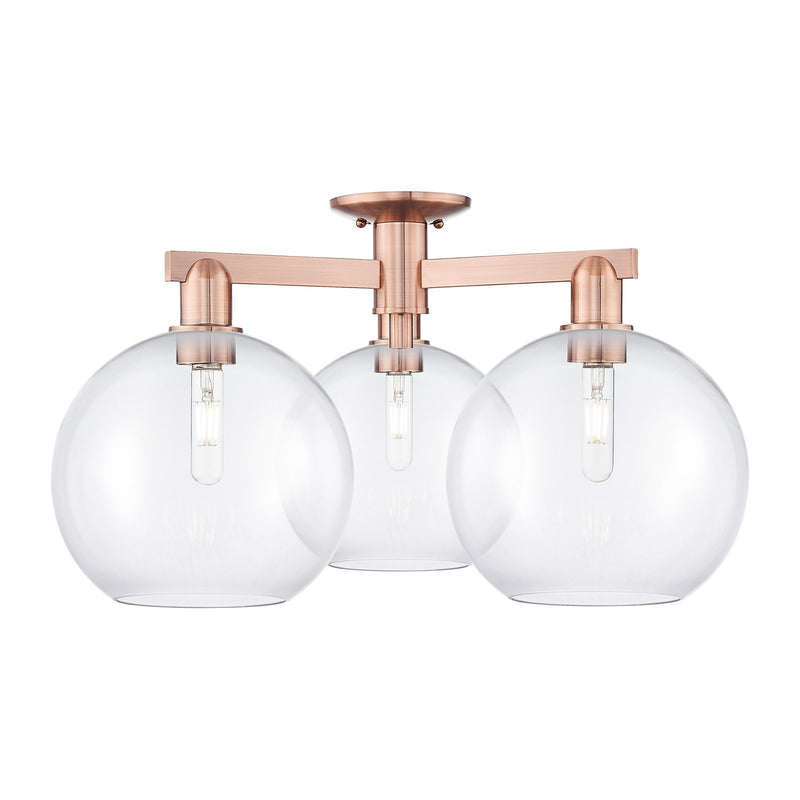 Innovations Athens 28in 3-Light Semi-Flush Mount | Industrial Antique Copper Steel and Clear Glass | Entryway & Hallway | 27.5 x | Model 716-3F-AC-G122-10