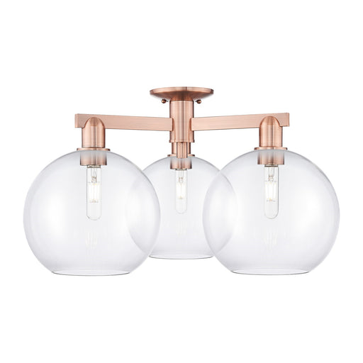 Innovations Athens 28in 3-Light Semi-Flush Mount | Industrial Antique Copper Steel and Clear Glass | Entryway & Hallway | 27.5 x | Model 716-3F-AC-G122-10