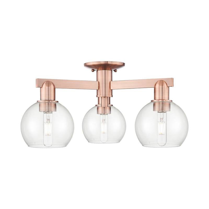 Innovations Athens 23in 3-Light Semi-Flush Mount | Industrial Antique Copper Steel and Clear Glass | Kitchen & Bathroom Damp | Model 716-3F-AC-G122-6