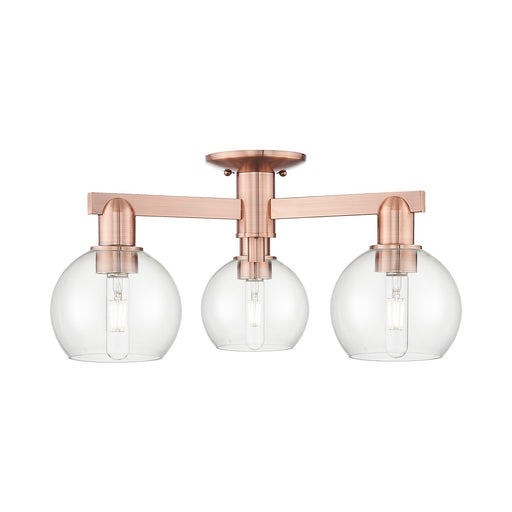 Innovations Athens 23in 3-Light Semi-Flush Mount | Industrial Antique Copper Steel and Clear Glass | Kitchen & Bathroom Damp | Model 716-3F-AC-G122-6