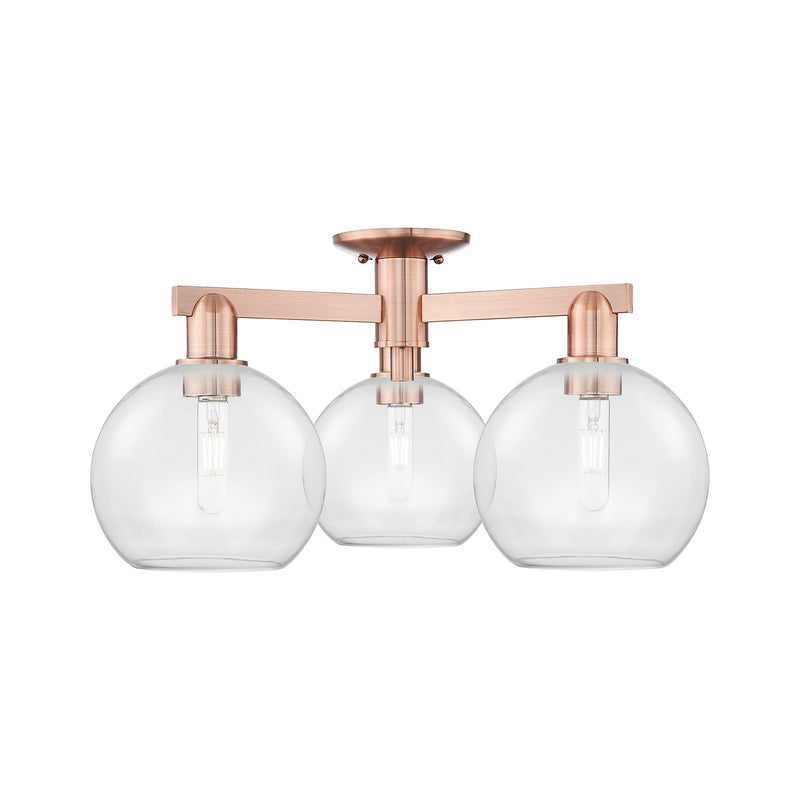 Innovations Athens 26in 3-Light Semi-Flush Mount | Industrial Antique Copper Steel and Clear Glass | Kitchen & Bathroom Damp | Model 716-3F-AC-G122-8