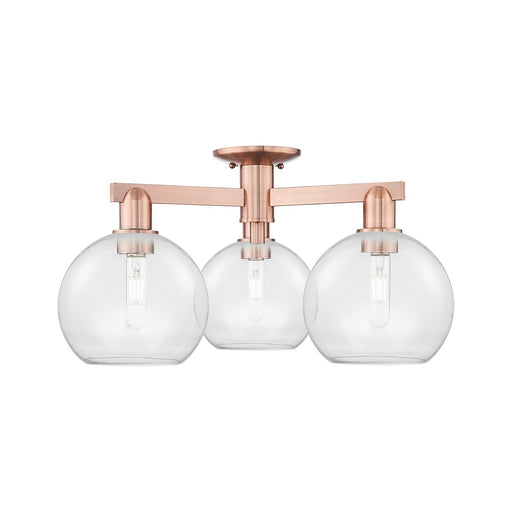 Innovations Athens 26in 3-Light Semi-Flush Mount | Industrial Antique Copper Steel and Clear Glass | Kitchen & Bathroom Damp | Model 716-3F-AC-G122-8