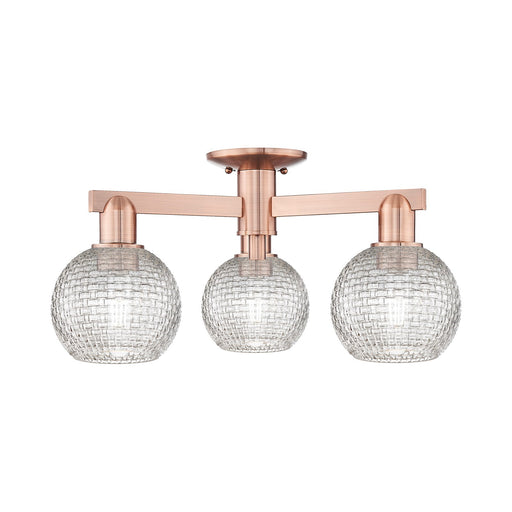 Innovations Athens 23in 3-Light Semi-Flush Mount | Industrial Antique Copper Steel and Clear Basket Weave Glass | Entryway & | Model 716-3F-AC-G122C-6CL