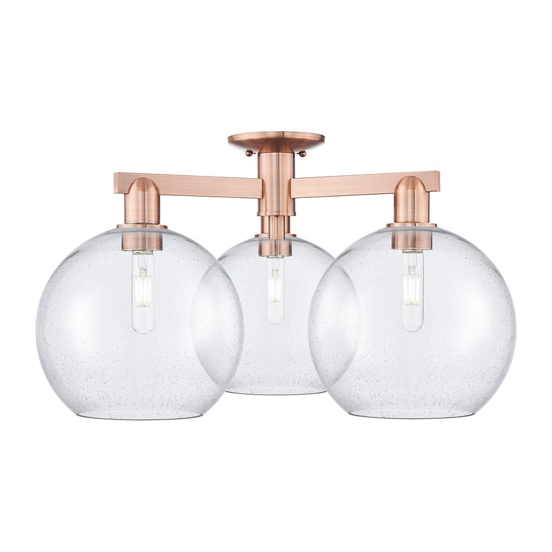 Innovations Athens 28in 3-Light Semi-Flush Mount | Industrial Antique Copper Steel and Seedy Glass | Living Room & Bedroom | Model 716-3F-AC-G124-10
