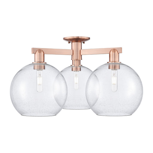 Innovations Athens 28in 3-Light Semi-Flush Mount | Industrial Antique Copper Steel and Seedy Glass | Living Room & Bedroom | Model 716-3F-AC-G124-10