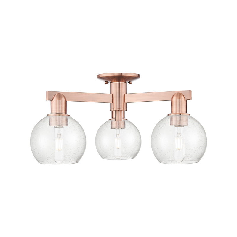 Innovations Athens 23in 3-Light Semi-Flush Mount | Industrial Antique Copper Steel and Seedy Glass | Damp-Rated Entryway & | Model 716-3F-AC-G124-6