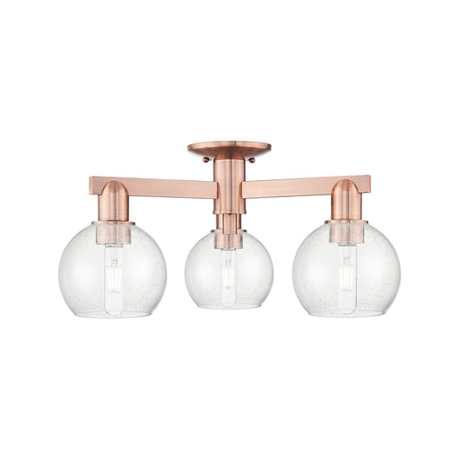 Innovations Athens 23in 3-Light Semi-Flush Mount | Industrial Antique Copper Steel and Seedy Glass | Damp-Rated Entryway & | Model 716-3F-AC-G124-6