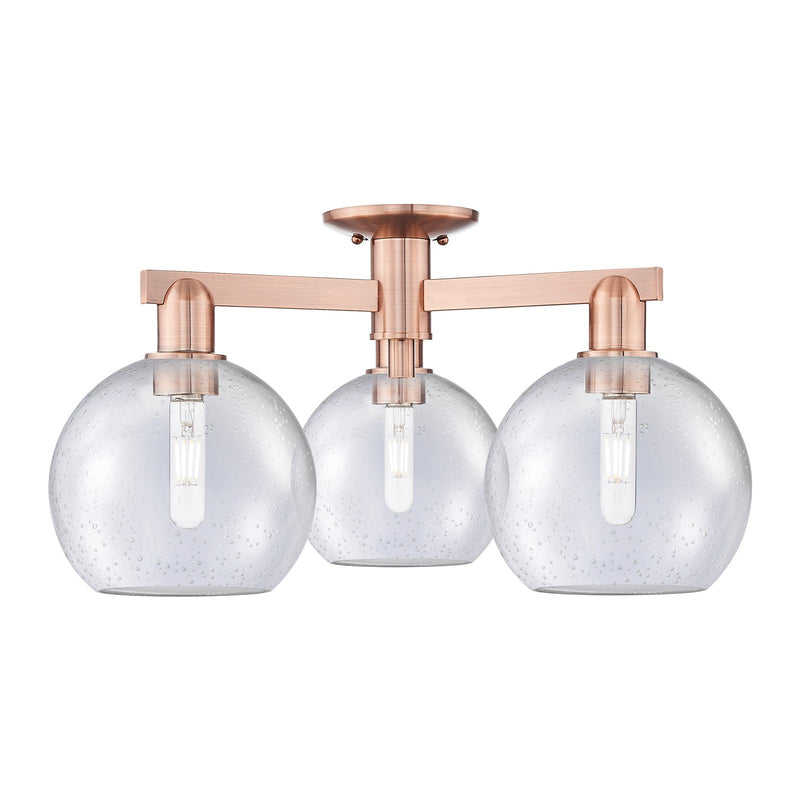 Innovations Athens 26in 3-Light Semi-Flush Mount | Industrial Antique Copper Steel and Seedy Glass | Entryway & Hallway | 25.5 x | Model 716-3F-AC-G124-8