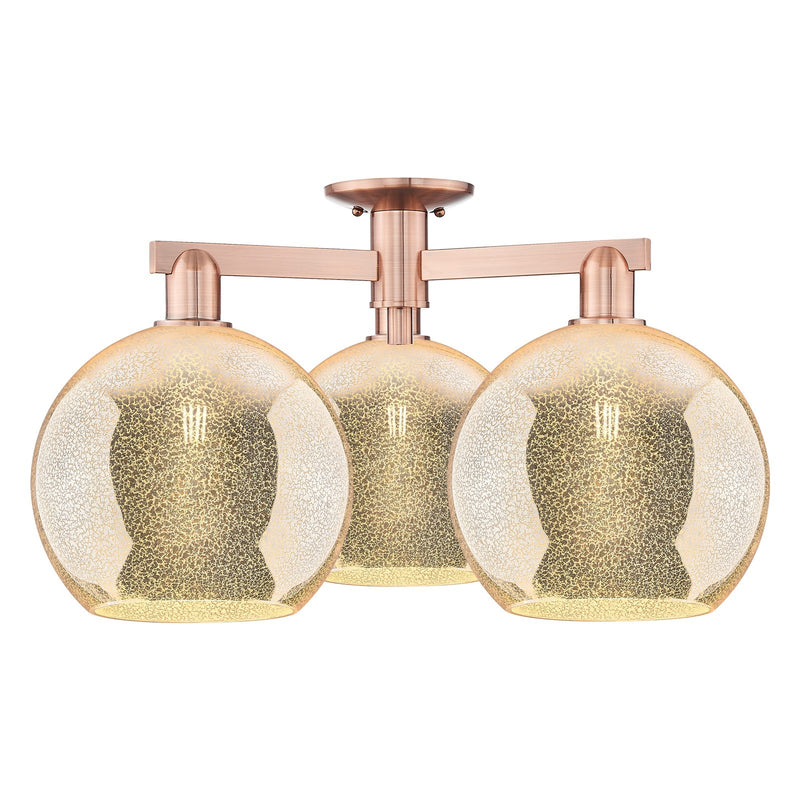 Innovations Athens 28in 3-Light Semi-Flush Mount | Industrial Antique Copper and Mercury Glass | Living Room & Bedroom | 27.5 x | Model 716-3F-AC-G128-10