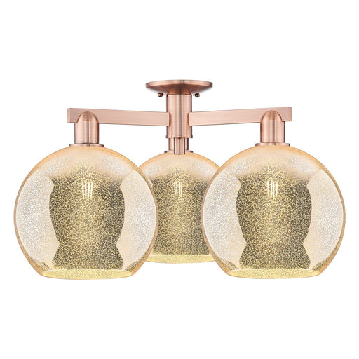 Innovations Athens 28in 3-Light Semi-Flush Mount | Industrial Antique Copper and Mercury Glass | Living Room & Bedroom | 27.5 x | Model 716-3F-AC-G128-10