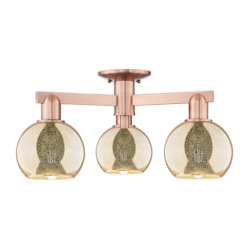 Innovations Athens 23in 3-Light Semi-Flush Mount | Industrial Antique Copper and Mercury Glass | Entryway & Hallway | 23.38 x | Model 716-3F-AC-G128-6