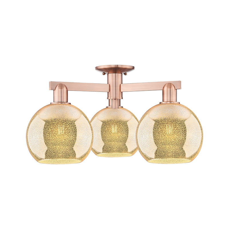Innovations Athens 26in 3-Light Semi-Flush Mount | Industrial Antique Copper Steel and Mercury Glass | Entryway & Hallway | 25.5 | Model 716-3F-AC-G128-8