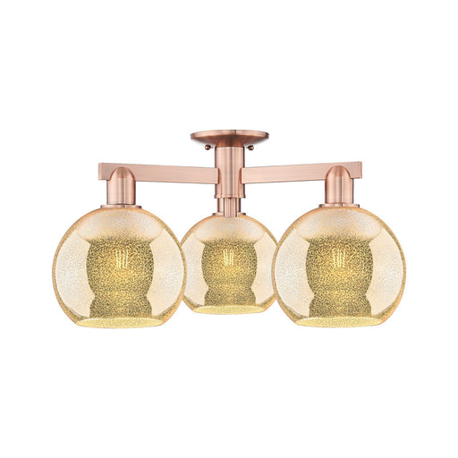 Innovations Athens 26in 3-Light Semi-Flush Mount | Industrial Antique Copper Steel and Mercury Glass | Entryway & Hallway | 25.5 | Model 716-3F-AC-G128-8