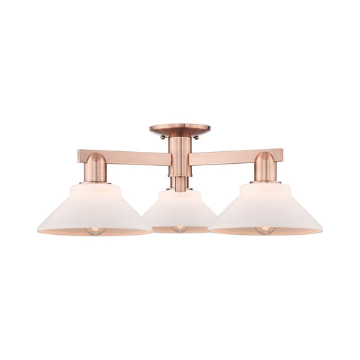 Innovations Orwell 26in 3-Light Semi-Flush Mount | Industrial Antique Copper and Matte White Glass | Living Room & Dining Room | Model 716-3F-AC-G131