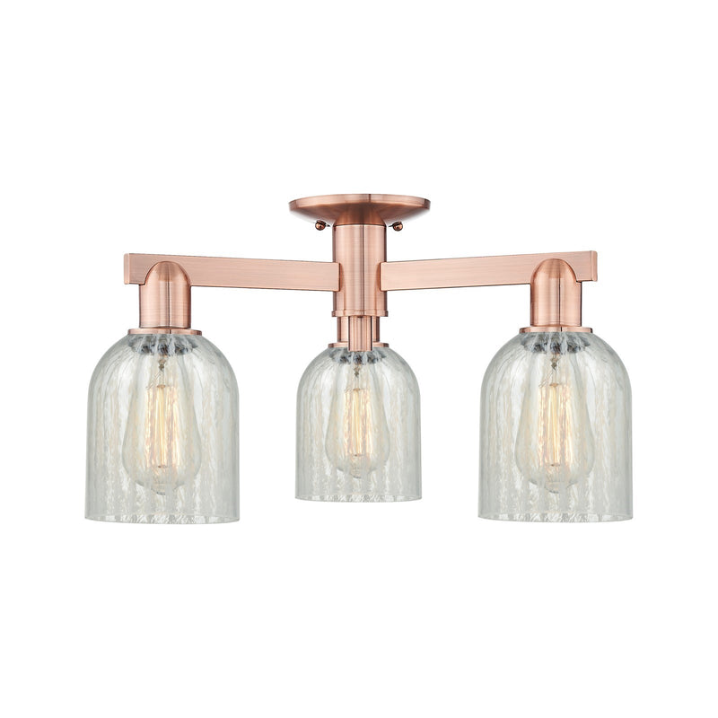 Innovations Caledonia 23in 3-Light Semi-Flush Mount | Industrial Antique Copper Steel and Mouchette Glass | Entryway & Hallway | Model 716-3F-AC-G2511