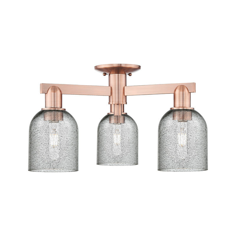 Innovations Caledonia 23in 3-Light Semi-Flush Mount | Industrial Antique Copper Steel and Charcoal Glass | Kitchen & Hallway | 22.5 | Model 716-3F-AC-G257