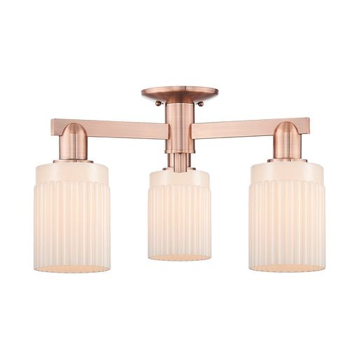 Innovations Hadley 22in 3-Light Semi-Flush Mount | Industrial Modern Contempo Antique Copper Steel and Matte White Ribbed Glass | Model 716-3F-AC-G341