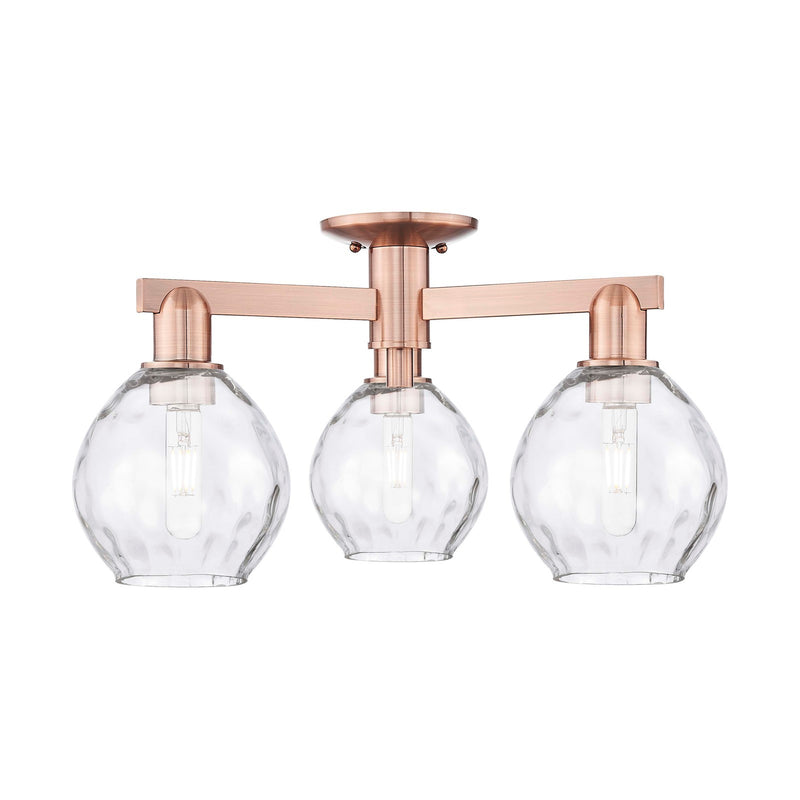 Innovations Waverly 24in 3-Light Semi-Flush Mount | Industrial Antique Copper and Clear Glass | Entryway & Hallway | 23.5 x 10.38 in | Model 716-3F-AC-G362