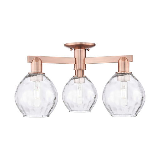 Innovations Waverly 24in 3-Light Semi-Flush Mount | Industrial Antique Copper and Clear Glass | Entryway & Hallway | 23.5 x 10.38 in | Model 716-3F-AC-G362
