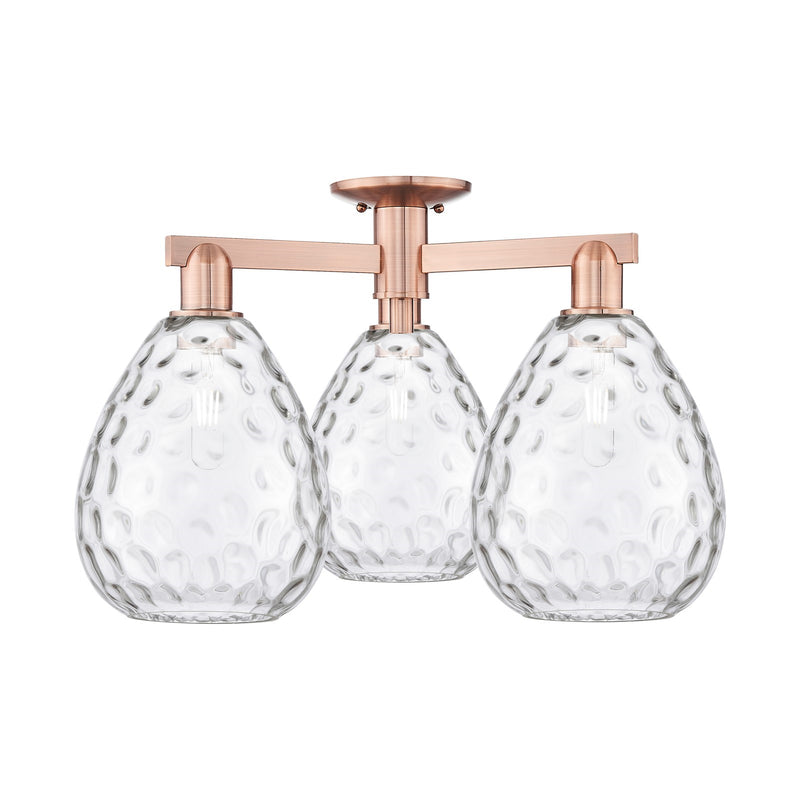 Innovations Waverly 26in 3-Light Semi-Flush Mount | Industrial Antique Copper and Clear Glass | Living Room & Dining Room | 25.5 x | Model 716-3F-AC-G372
