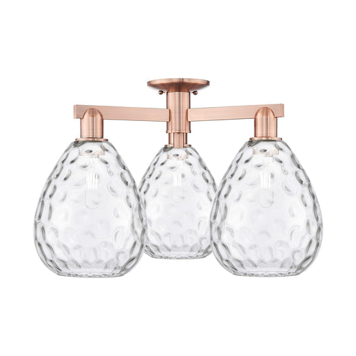 Innovations Waverly 26in 3-Light Semi-Flush Mount | Industrial Antique Copper and Clear Glass | Living Room & Dining Room | 25.5 x | Model 716-3F-AC-G372