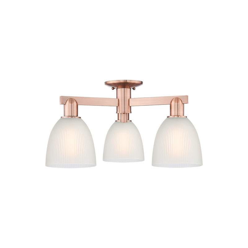Innovations Castile 24in 3-Light Semi-Flush Mount | Industrial Antique Copper and White Glass | Damp-Rated Entryway & Hallway | Model 716-3F-AC-G381