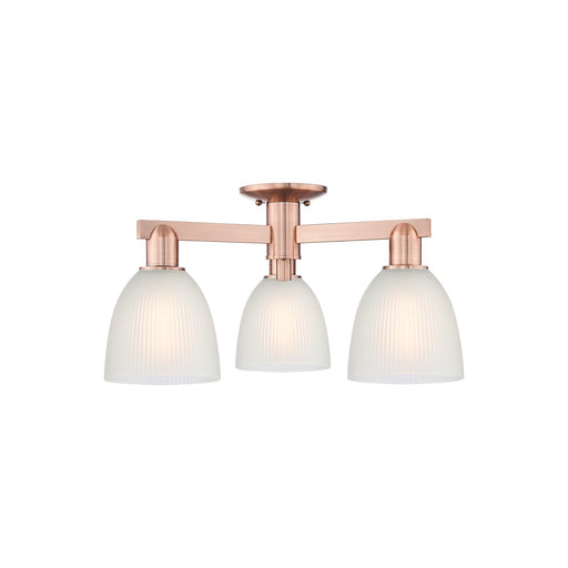Innovations Castile 24in 3-Light Semi-Flush Mount | Industrial Antique Copper and White Glass | Damp-Rated Entryway & Hallway | Model 716-3F-AC-G381