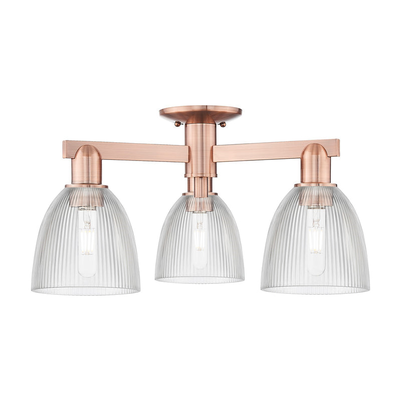 Innovations Castile 24in 3-Light Semi-Flush Mount | Industrial Antique Copper Steel and Clear Glass | Damp-Rated Entryway & Hallway | Model 716-3F-AC-G382