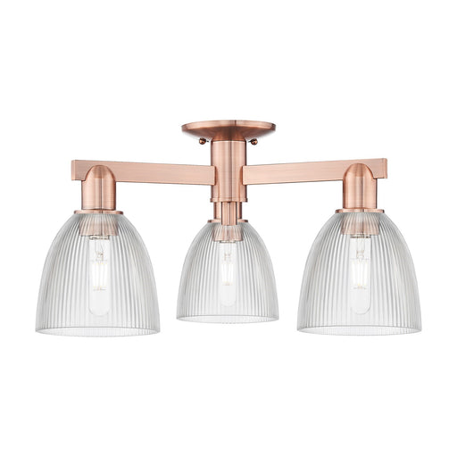 Innovations Castile 24in 3-Light Semi-Flush Mount | Industrial Antique Copper Steel and Clear Glass | Damp-Rated Entryway & Hallway | Model 716-3F-AC-G382