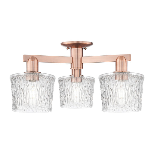 Innovations Niagara 24in 3-Light Semi-Flush Mount | Industrial Antique Copper Steel and Clear Glass | Entryway & Hallway | 24 x 24 | Model 716-3F-AC-G402