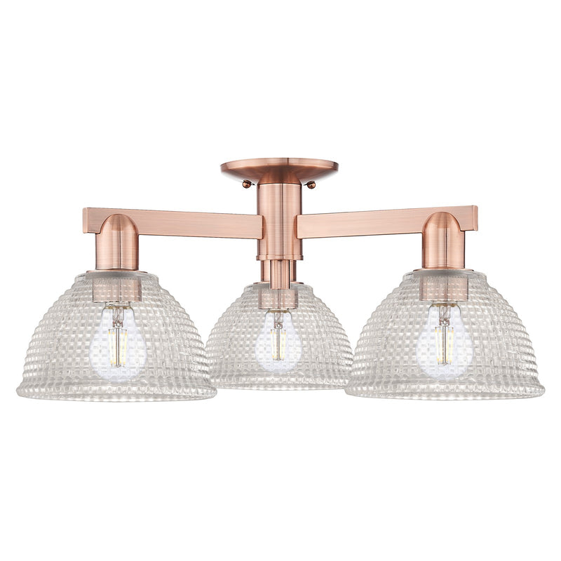 Innovations Arietta 26in 3-Light Semi-Flush Mount | Industrial Antique Copper Steel and Clear Glass | Entryway & Hallway | 25.5 x | Model 716-3F-AC-G422