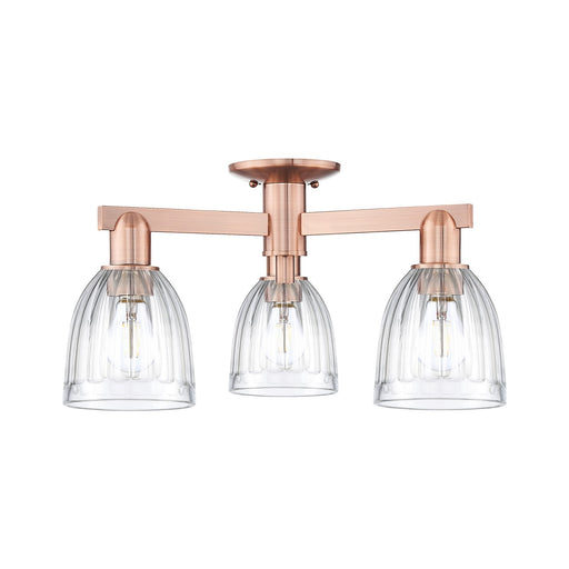 Innovations Brookfield 23in 3-Light Semi-Flush Mount | Industrial Antique Copper and Clear Ribbed Glass | Kitchen & Hallway | 23.25 | Model 716-3F-AC-G442