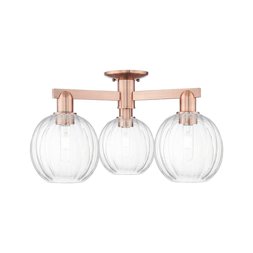 Innovations Preston 3Lt 25" Globe Semi-Flush, Copper/Clear - 716-3F-AC-G458-7CL