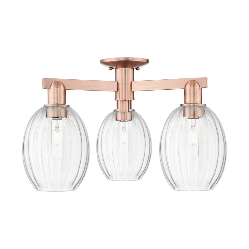 Innovations Preston 3Lt 24" Bulb Semi-Flush, Copper/Clear - 716-3F-AC-G459-6CL